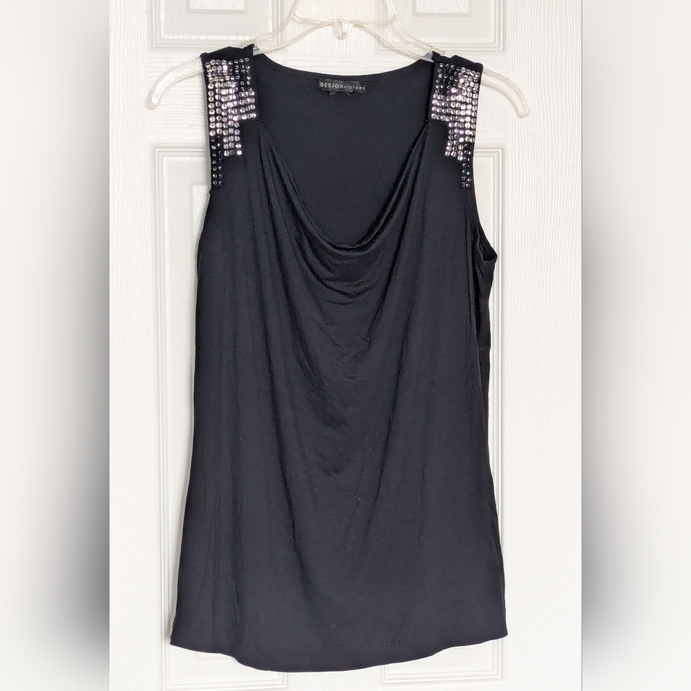 Design History Women's (Size L) Tank Top w/Cowl Neck & Sequins on Shoulders